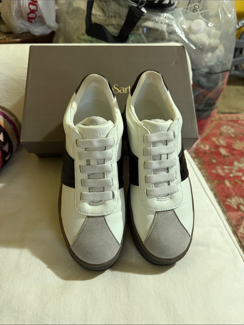 Franco Sarto White Black Gray Women's Sneakers